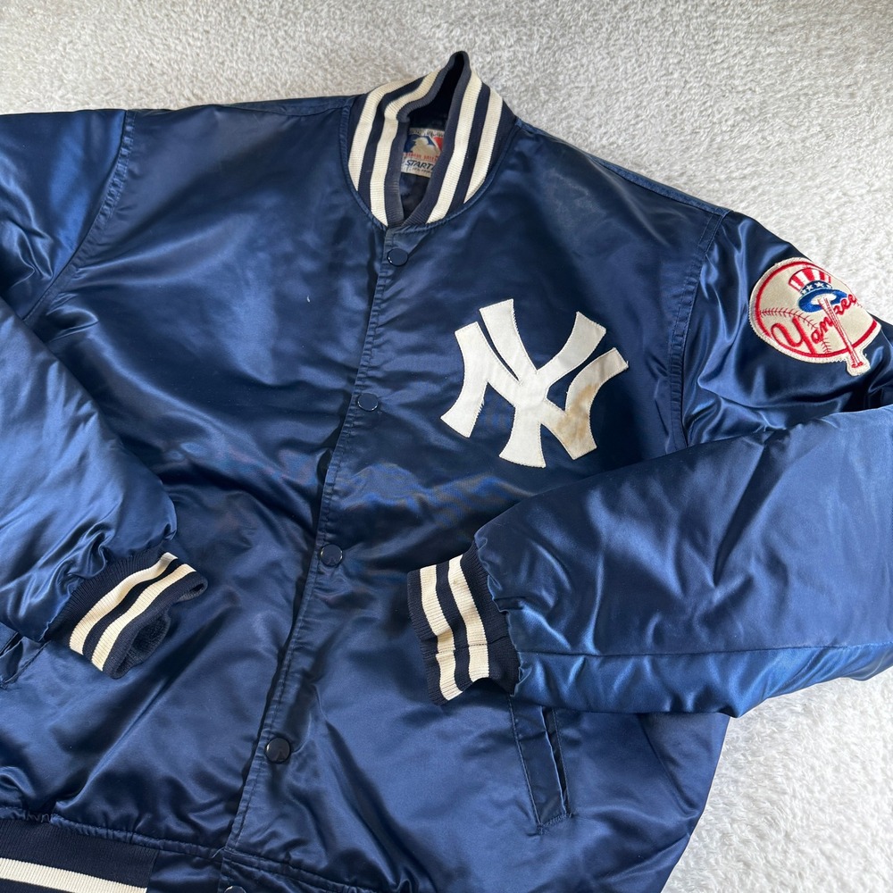 Starter New York Yankees Jacket Mens L Blue Bomber Satin Dugout MLB Vintage